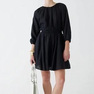 J. Crew Black Linen Palermo Smocked Waist Mini Dress Women's Size XXS
